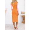 Duigluw Cutout Bodycon Midi Dress Women Colorblock Long Sleeve Twist
