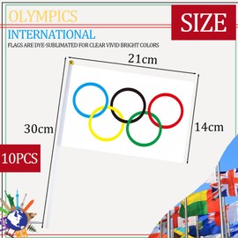 10pcs Small Oly Flags on Sticks for Olympic 2024 Decorations,Olympic Games Hand Held Mini Stick Flags Hand Wave Flags Five Ring Flag for Olympics Decorations 2024,Oly Party Supplies Merchandise