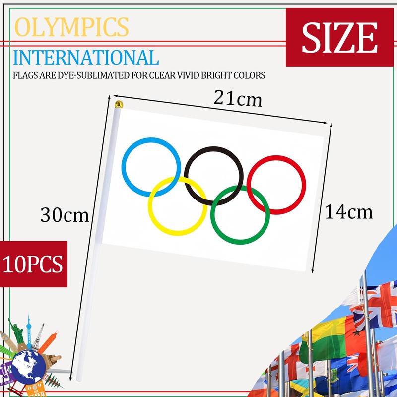 10pcs Small Oly Flags on Sticks for Olympic 2024 Decorations,Olympic