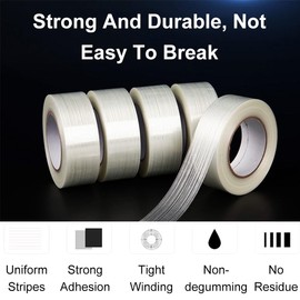 Fiberglass Filament Tape, Reinforced Fiberglass Packing Tape Heavy Duty Transparent Strapping Tape for Packing, Repairing, Fixing (20mm x 50m)