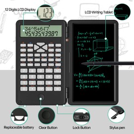 Scientific Calculator with Writing Tablet, Protable Foldable Calculator Notepad 2 in 1 LCD Science Calculator Notepad Professional Financial Calculator for Office Home School Colleage(Black)