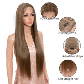 Style Icon 32-Inch Long Straight Wig Mid-Part Lace Front Silky Smooth Synthetic Blonde Wig