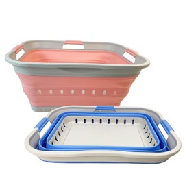 SAMMART Set of 2 Collapsible Plastic Laundry Basket - Foldable Pop Up Storage Container/Organizer - Portable Laundry Hamper - Space Saving (Little Boy Blue+Quartz Pink, 42L)