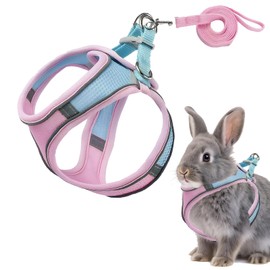 Rabbit Harness and Leash Set Escape Proof, Adjustable Soft Padded Vest, Breathable Mesh Bunny Harness with Reflective Strap, Safe for Small Animals(Pink,M)