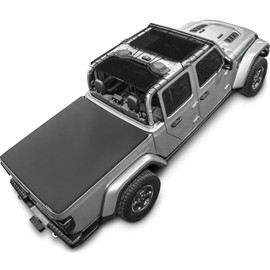 Alien Sunshade Jeep Gladiator Sun Shade Black (2018-2023) Jeep Gladiator Accessories, Front & Rear Mesh Sunshade, 4 Door Top, Reduces Wind & Noise Universal Fit
