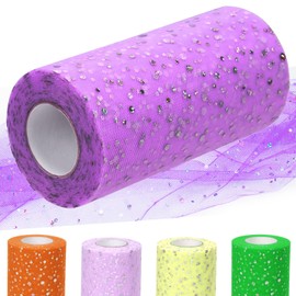 Glarks 1Roll 15cm x 45.72m Glitter Tulle Rolls, Deep Red-Purple Sparkling Tulle Spool Ribbon Sequin Tulle Netting Fabric for DIY Tutu Skirt Wedding Birthday Baby Shower