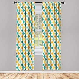 Ambesonne Geometric Window Curtains, Abstract Colorful Pattern Circular and Diamond Shaped Cubic Print, Lightweight Decorative 2-Panel Set & Rod Pocket, Pair of - 28" x 95", Blue Yellow