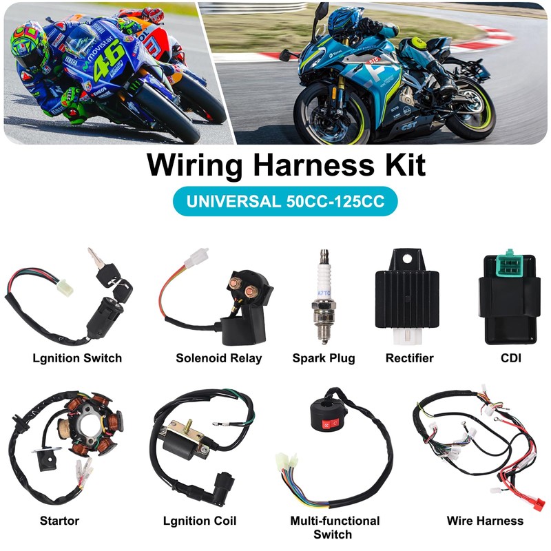 LAXEEM Complete Electrics Wiring Harness Kit, Coil Stator Solenoid Relay