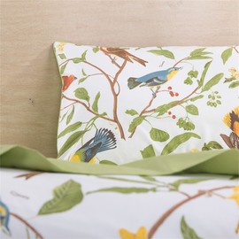 Brandream Vintage Botanical Flower Print Birds Bedding 800tc Cotton Sateen Romantic Floral Duvet Cover 3pc Set Colorful Pattern Design (Twin,Green)