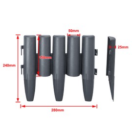 NAIZY Lawn Edging Plastic Flower Bed Edging Garden Palisade with Wood Look Flower Bed Border Lawn Edging Stone Anthracite (L x H): 28 cm x 24 cm – Pack of 10 2.8 m