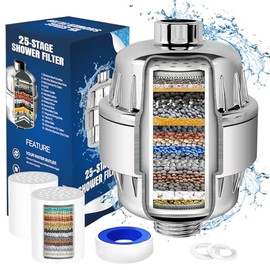 Filtro de Agua para Regadera, 25 Etapas Filtro de Ducha Agua con 2 Cartuchos Reemplazables, Purificador de Agua Dura para Elimina Cloro/Impurezas y Olores, Reducir la Piel Seca y la Caspa