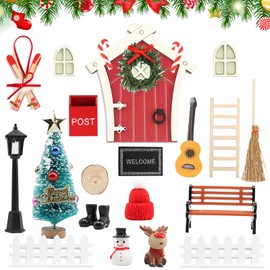 Auirshiky Gnome Door Set, 26 Pieces Gnome Accessory Set, Complete Gnome Door, Mini Gnome Door, Christmas Decoration Wooden Gnome Door, for Fairy Door, Christmas Decoration