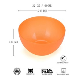 Plastic Bowls set of 12 - Unbreakable and Reusable 32oz/6 inch Plastic Cereal/Soup/Salad Bowls in 6 Assorted Color | Dishwasher Safe, BPA Free