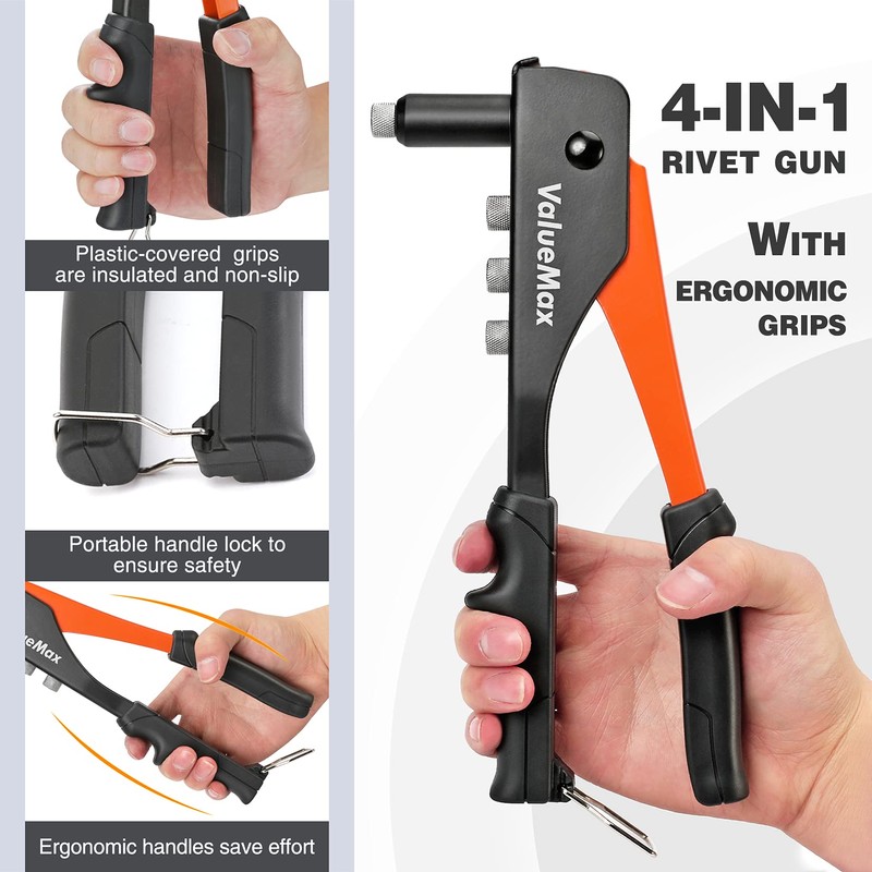 ValueMax 4-in-1 Hand Riveter/Rivet Gun, Pop Rivet Tool Kit with