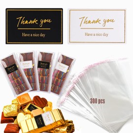 Chocolate Wrappers with Stickers, 300 Pcs Self Sealing Chocolate Bar Packaging with Thank You Stickers, for Candy Bar, Cookies, Treat, Party Favor