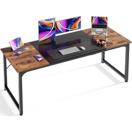 Huuger Computer Desk, 80 Inch Office Desk, Gaming Desk with Storage, Writing Desk Work Desk for Home Office, Study, Long Simple Desk, Large Legroom, Metal Frame, Rustic Brown and Black