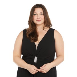 R&M Richards Elegant Sleeveless Wide-Leg Jumpsuit W/Chiffon Overlay & Rhinestone Waist Detail