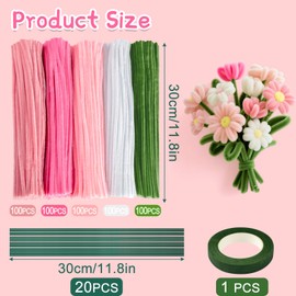 ASTARON 521 Pcs Pipe Cleaners Craft Set, 5 Colors Pipe Cleaners Bulk Pastel Chenille Stems for Craft Pipe Cleaner Flowers Making Kit with Floral Wires, Gardening Tape (Pink Series)