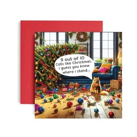 Huxters Christmas Cards for Women Men – 9 out of 10 cats Christmas Happy Christmas Card for him and her Family Christmas Holiday – Dad Mum Brother Sister Auntie Uncle Daughter holiday laughter card