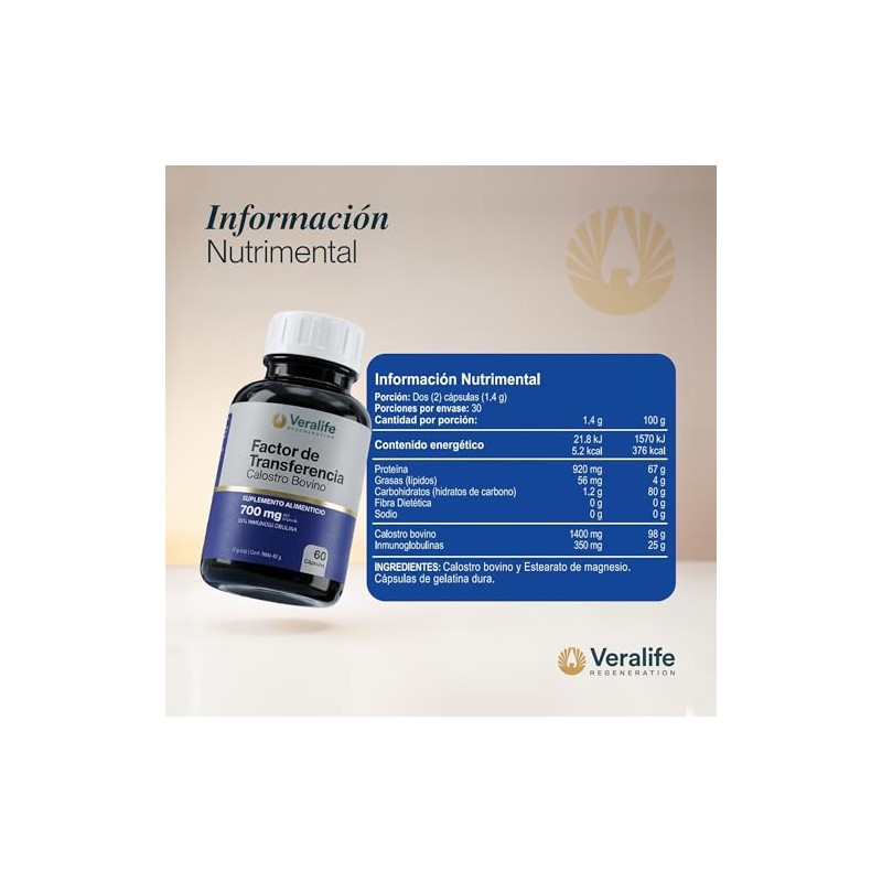 Veralife-Factor de Transferencia - A Base de Calostro Bovino y