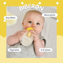 DOCURA - Mamila Para Bebé De 5 oz/150ml Con Boca Ancha, Biberón Con Flujo Lento De Silicón Líquido, Anti cólicos, Libre de BPA, Amarillo