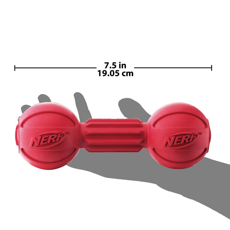 Nerf Dog Barbell Chew Toy, 7.5-Inch, Red