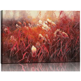 Sense&Sensitivity Arts- Abstract Wall Art Modern Vintage Reed Wall Decor Red Landscape Picture Oil Paintings for Living Room Kitchen Bedroom Bathroom Office and Hallway Wall Decor 36" x 24" Inch