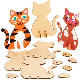 Baker Ross AT799 Wooden Stand up Cats - Pack of 6, Woodcrafts for Kids to Design, Paint, Decorate and Then Use