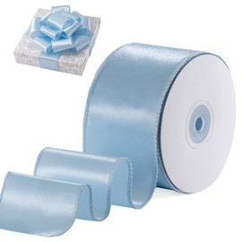 FAKILO Light Blue Satin Wired Ribbon 2.5 Inch Light Blue Gift Ribbon for Gift Wrapping Christmas Tree Decoration Bows Making Wreath DIY Crafts Wedding Decor and Home Decor -20 Yards