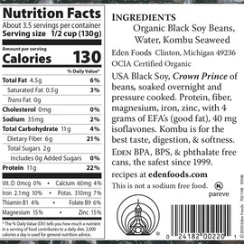 Eden Organic Black Soybeans, 15 oz Can, Complete Protein, No Salt, Non-GMO, Gluten Free, Vegan, Kosher, U.S. Grown, Heat and Serve, Macrobiotic, Soy Beans