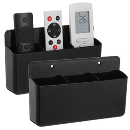 zisiueel Adjustable Remote Control Wall Mount, 3 Slot TV Remote Holder & Self Adhesive Controller Holder, Black (2 Packs)