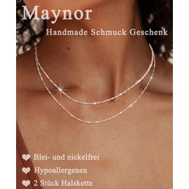 Maynor Women's 925 Silver Necklace without Pendant Sterling Silver for Stackable Hanging Pendant Chain Women Jewellery 38 cm / 42 cm Pack of 2, Copper, No Gemstone