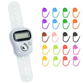 LAMXD Knit Counter Knitting Crochet Stitch Marker Row Counter,Finger Digital Counter,Stitch counters for Crocheting,Finger Counter with 20pcs Stitch Marker(White)