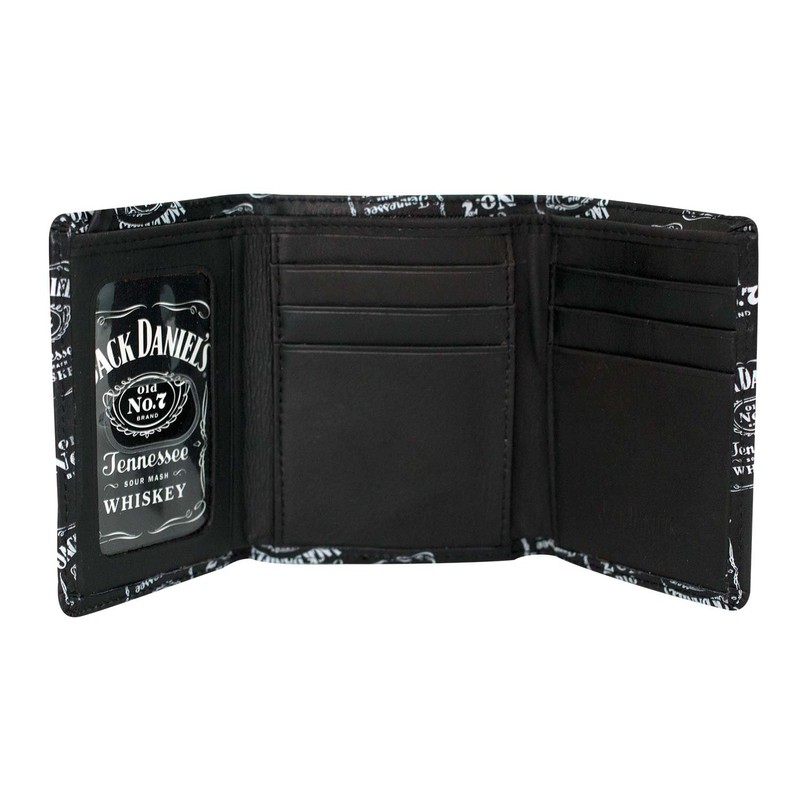 Jack Daniels Signature Label Trifold Wallet - Black Leather