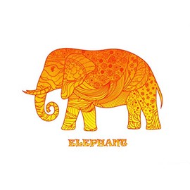 Half a Donkey The Orange Zentangle Elephant Design - Large Cotton Tea Towel