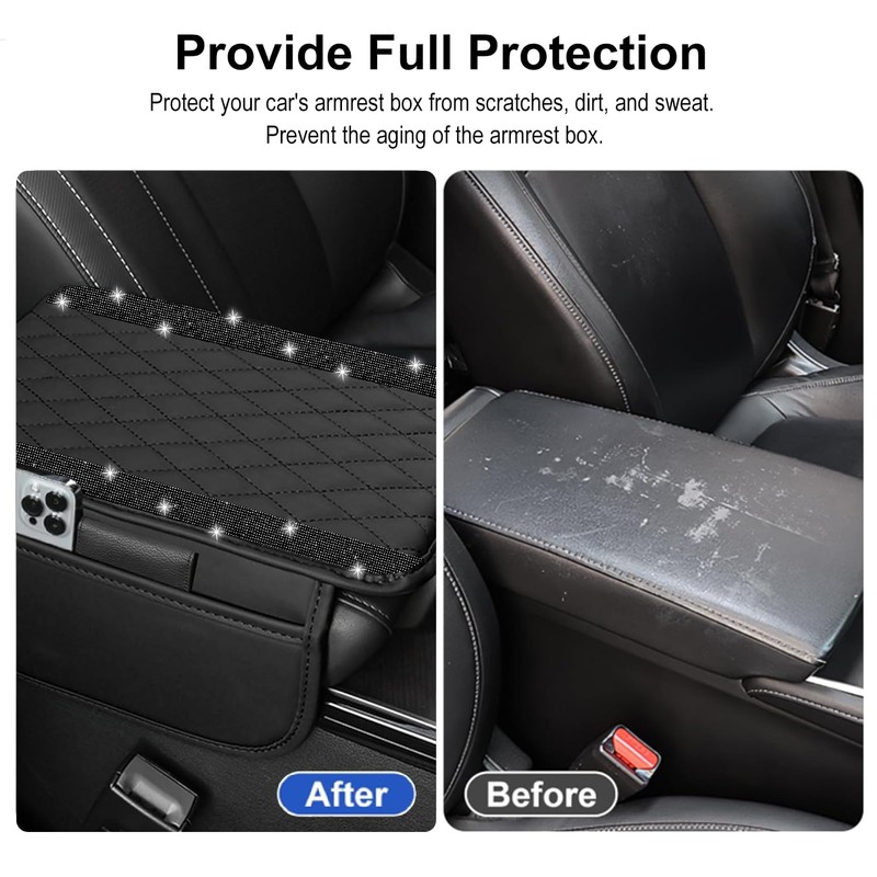 NBTEPEM Bling Car Center Console Cover, Leather Car Arm Rest