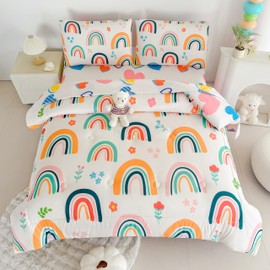 MWMWMW 5 Piece Multi-Color Rainbow Comforter Set Twin, Twin Size Bedding Sets for Girls, Girls Bed in a Bag Twin with 1 Comforter, 1 Flat Sheet, 1 Fitted Sheet and 2 Pillowcases