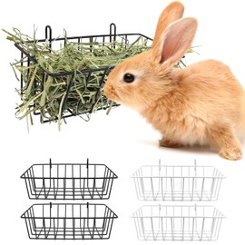 TiereCare Rabbit Hay Feeder -4Pcs Metal Rack Hay Holder for Guinea Pig Small Animals Grass Rack for Bunny Chinchilla Cage Reduce Mess 9x4x3 Inch