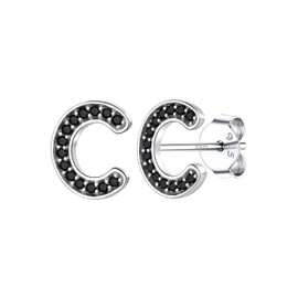 Initial Earrings Stud,S925 Sterling Silver Letter Heart Stud Earrings Black Cubic Zirconia Studs Earrings 18K Gold Plated Initial Stud Earrings Post Hypoallergenic Earrings for Women Teen
