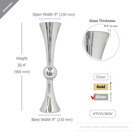 WGV Tall Trumpet Vase, Open 9", Height 35.5", Base 9", (Multiple Size/Color Choices) Silver Reversible Latour Floral Wedding Centerpiece Home Event Decor, 1 Piece (VTV2136SV)