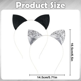 Cat Ears Headband, 2 Pieces Cat Ears, Glitter Cat Ears, Cat Ears, Headband Children, Cat Ears, Women, Catwoman Ears, Black Cat Ears, Cat Ears, for Cosplay, Carnival, Costume Party (A)