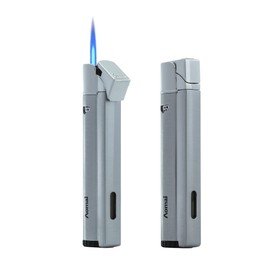 2 Pack Butane Refillable Torch Lighter Fuel Window Viewable Portable Single Jet Flame Adjustable (No Gas) (Silver)