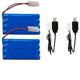 (Paquete de 2 baterías NiMH de 9.6 V, 2000 mAh, batería RC con conector estándar Tamiya para coche RC, robots con (2 piezas) cable de carga USB