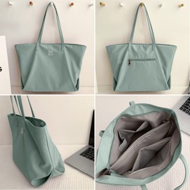 MAYMOONER Women's Nylon Shopping Bag Large Handbag Casual Shoulder Bag for Work University, Light green