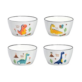 Bicuzat 4.5 Inch Cute Cartoon Dinosaur Ceramic Soup Bowls Set Salad Bowls Ice Cream Bowls Set of 4