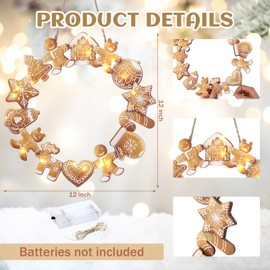 Suncalla Gingerbread Man Christmas Wreath with Light LED Wooden Gingerbread Man Hanging Decoration for Christmas Tree Ornaments Xmas Indoor Outdoor Wall Decoration Hanging Sign for Front Door