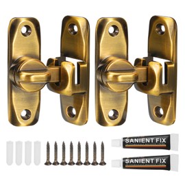 sourcing map 90/180 Degree Barn Door Lock, 2 Set No Drilling Zinc Alloy Flip Gate Sliding Latches, Portable Security Door Lock Latch for Kitchen Cabinet Push/Sliding/Barn Door, Brass