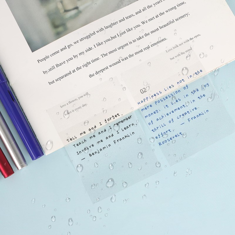 Vsagier 150 Sheets Clear Transparent Sticky Notes 3.7"x 2.7", Waterproof,