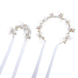 YBEATY Flower Girl Headpiece Bridal Pearl Flower Headpiece Pearl Hair Accessory Princess Crown Wedding Headband for Birthday Party First Communion Wedding