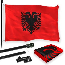 UD_G128 Combo Pack: 6 Feet Tangle Free Spinning Flagpole (Black) Albania Flag 3x5 ft Printed 150D Brass Grommets (Flag Included)